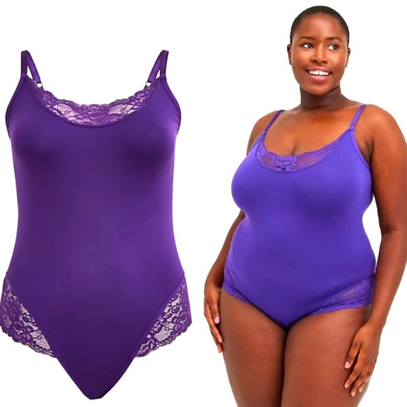 torrid Tops - Torrid Scoop Neck Bodysuit Seamless Lace Flirt Purple Size Large